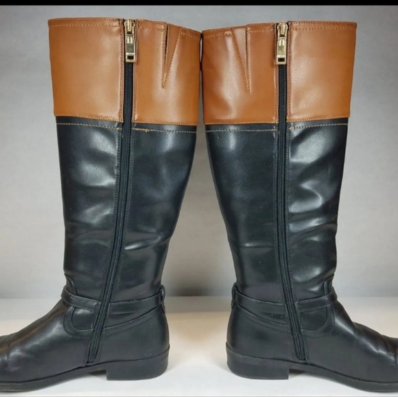 Tommy Hilfiger Women's Drea2 Black Brown Side Zip Knee High Riding Boots Size 9M - Picture 2 of 7